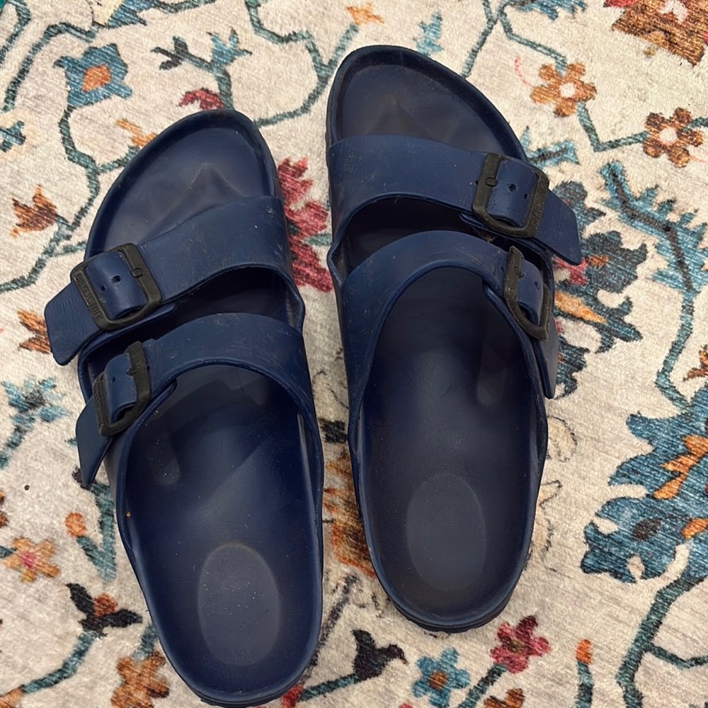 Birkenstock Navy rubber Double-Buckle Slide Sandals